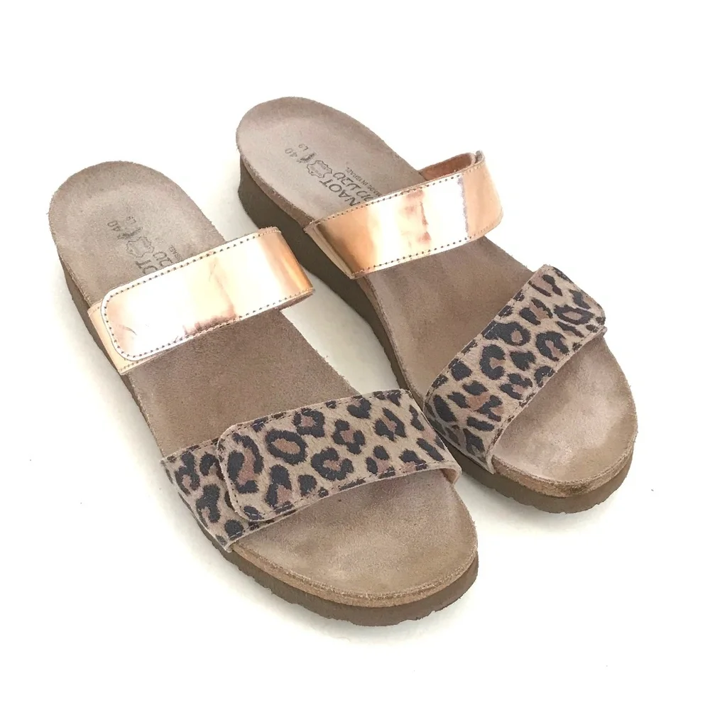 NAOT Leopard Print Sandal Leather Metallic Rose Gold Althea Women’s Size 9